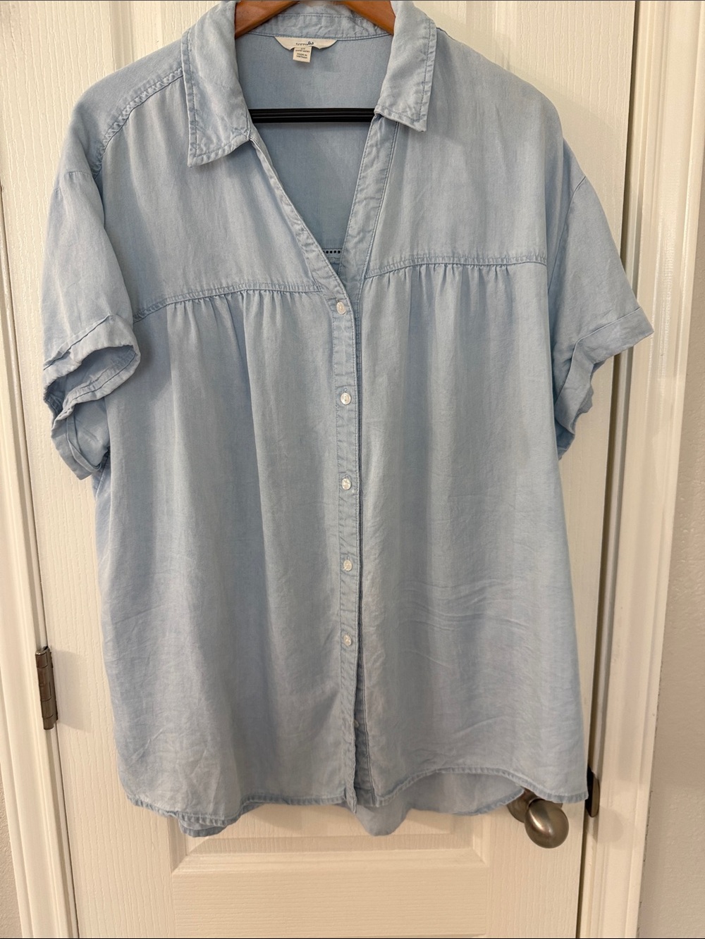 Light Blue Women's Button-Front Shirt - Casual Collared Top